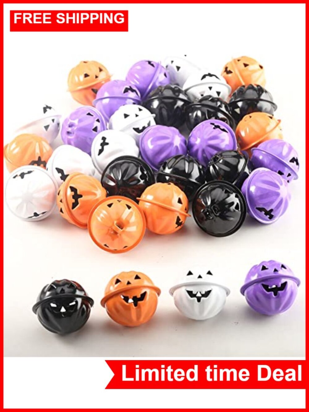32 Pcs Halloween Pumpkin Jingle Bells Metal Craft Supplies